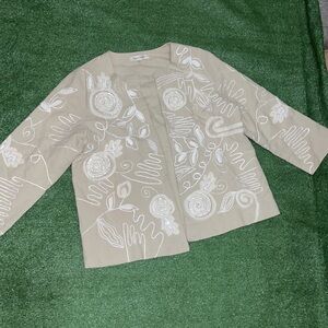 Womens Embroidered Sequin Linen Blend Cardigan Large